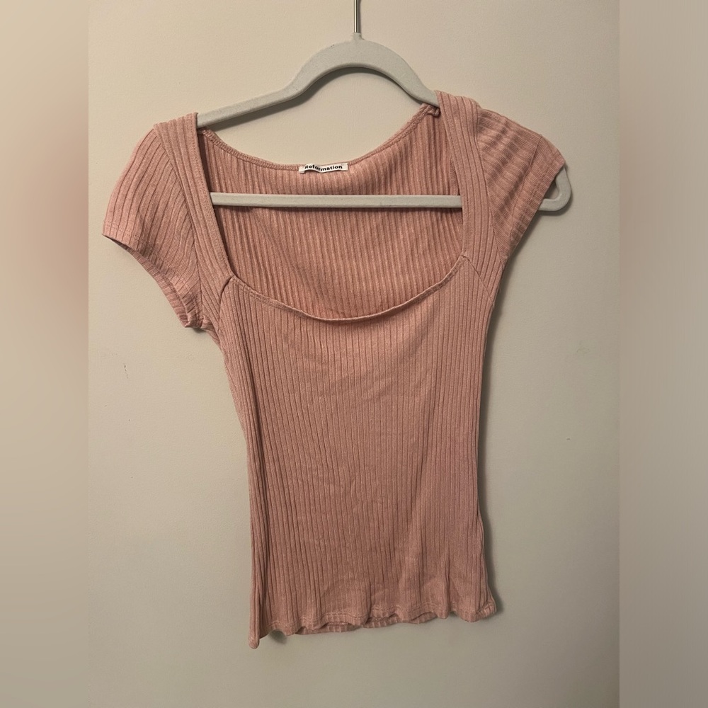 Reformation Bardot ribbed knit top